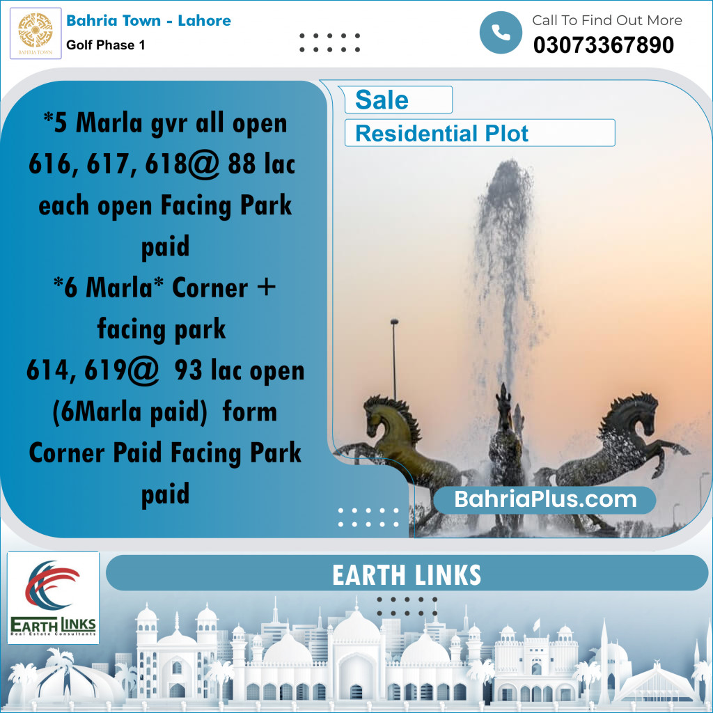 6 Marla Residential Plot for Sale in Golf Phase 1 -  Bahria Town, Lahore - (BP-288267)