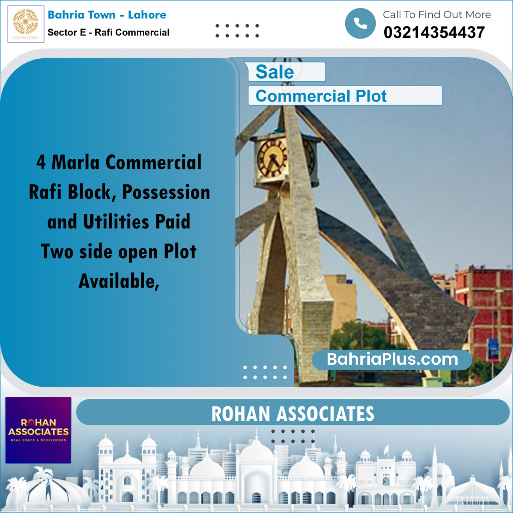 4 Marla Commercial Plot for Sale in Sector E - Rafi Commercial -  Bahria Town, Lahore - (BP-288297)