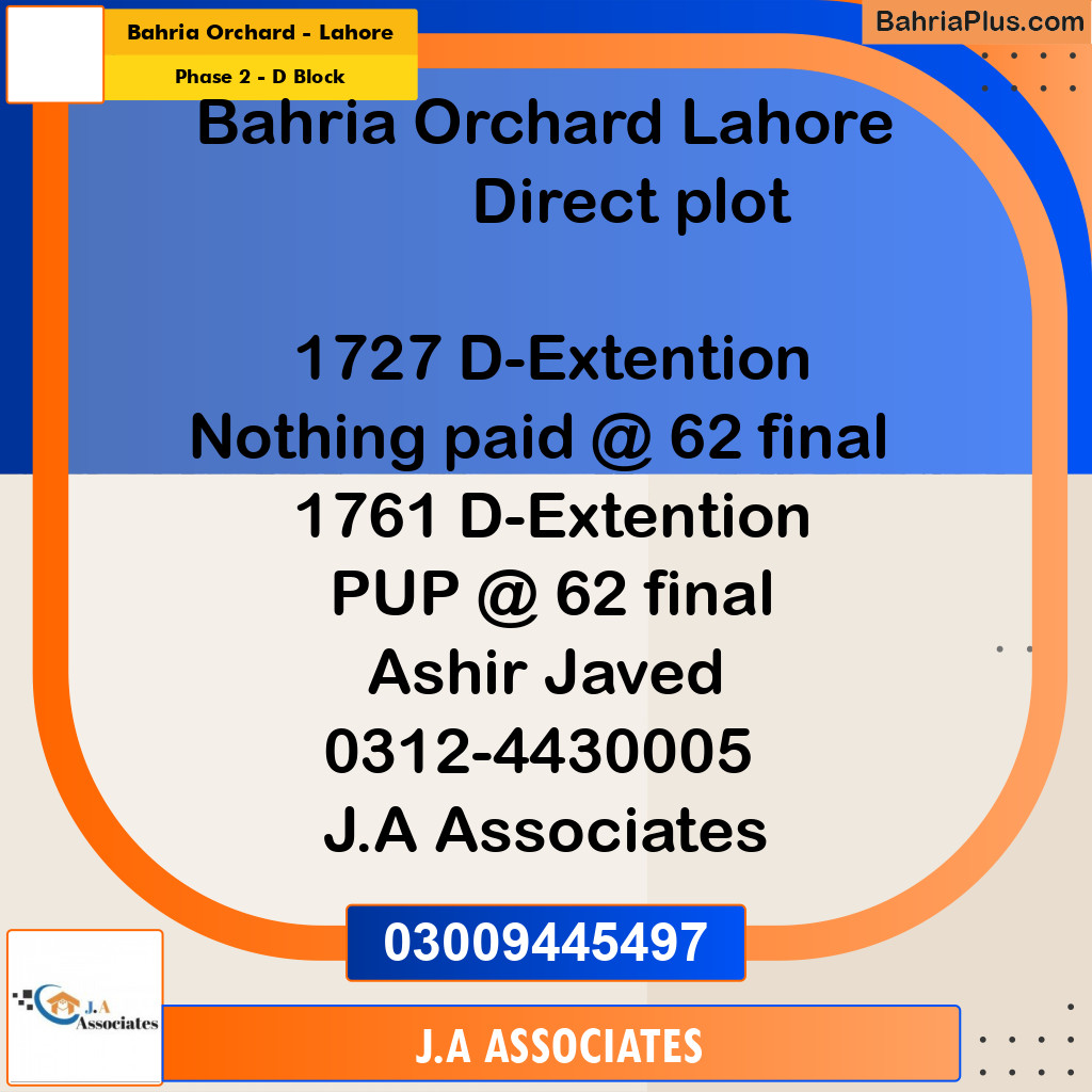 8 Marla Residential Plot for Sale in Phase 2 - D Block -  Bahria Orchard, Lahore - (BP-288311)