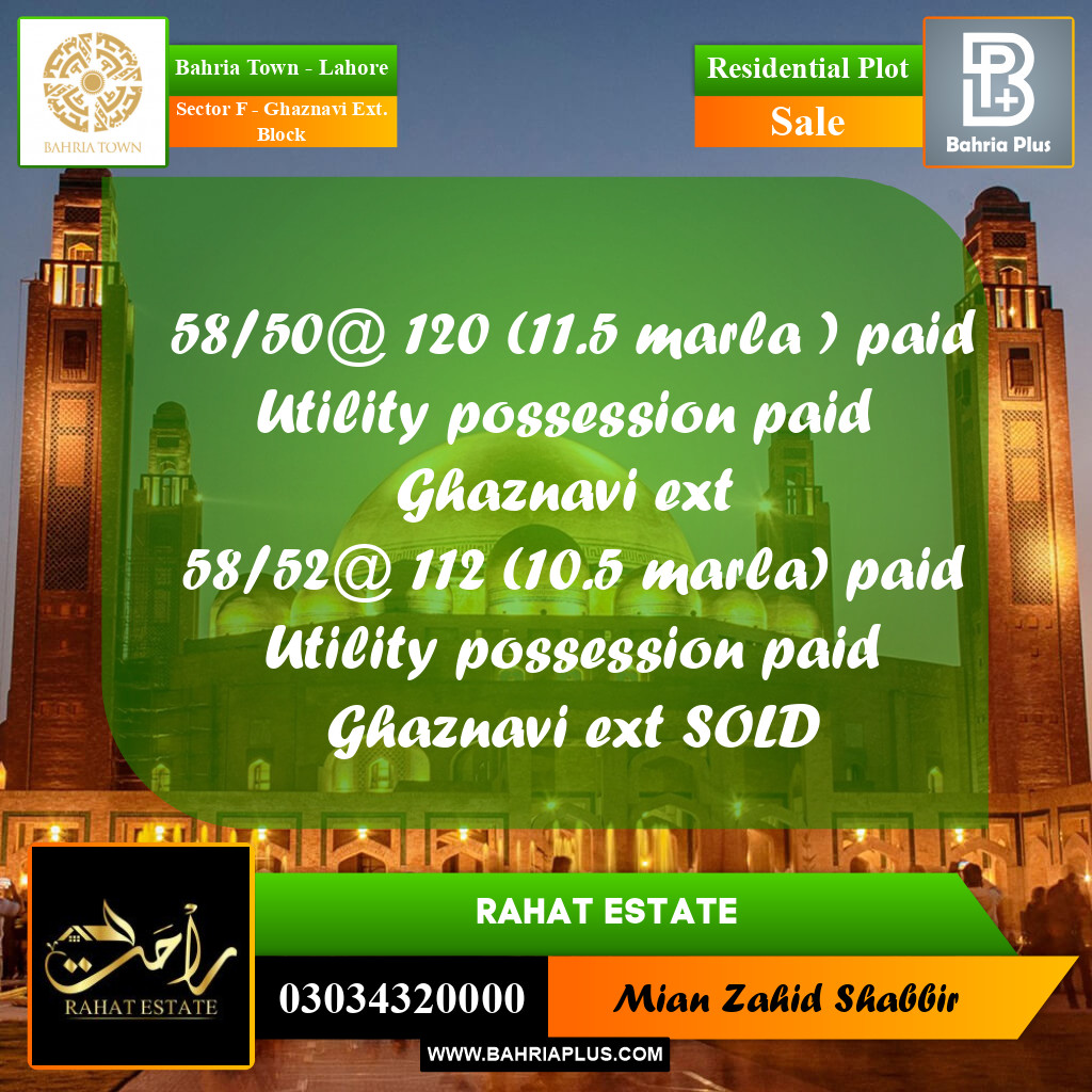 11 Marla Residential Plot for Sale in Sector F - Ghaznavi Ext. Block -  Bahria Town, Lahore - (BP-288349)