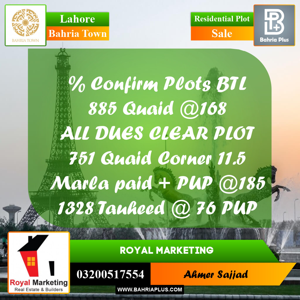 Residential Plot for Sale in Bahria Town, Lahore - (BP-288373)