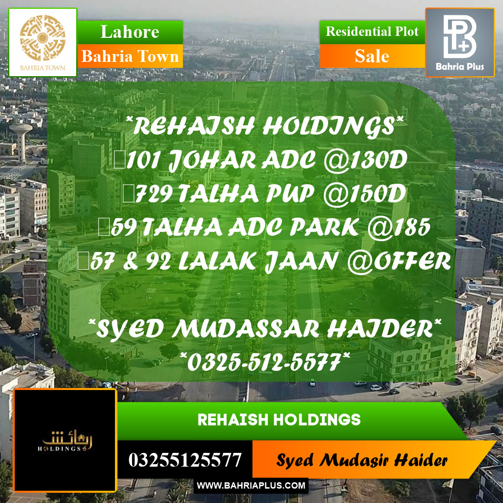 Residential Plot for Sale in Bahria Town, Lahore - (BP-288420)