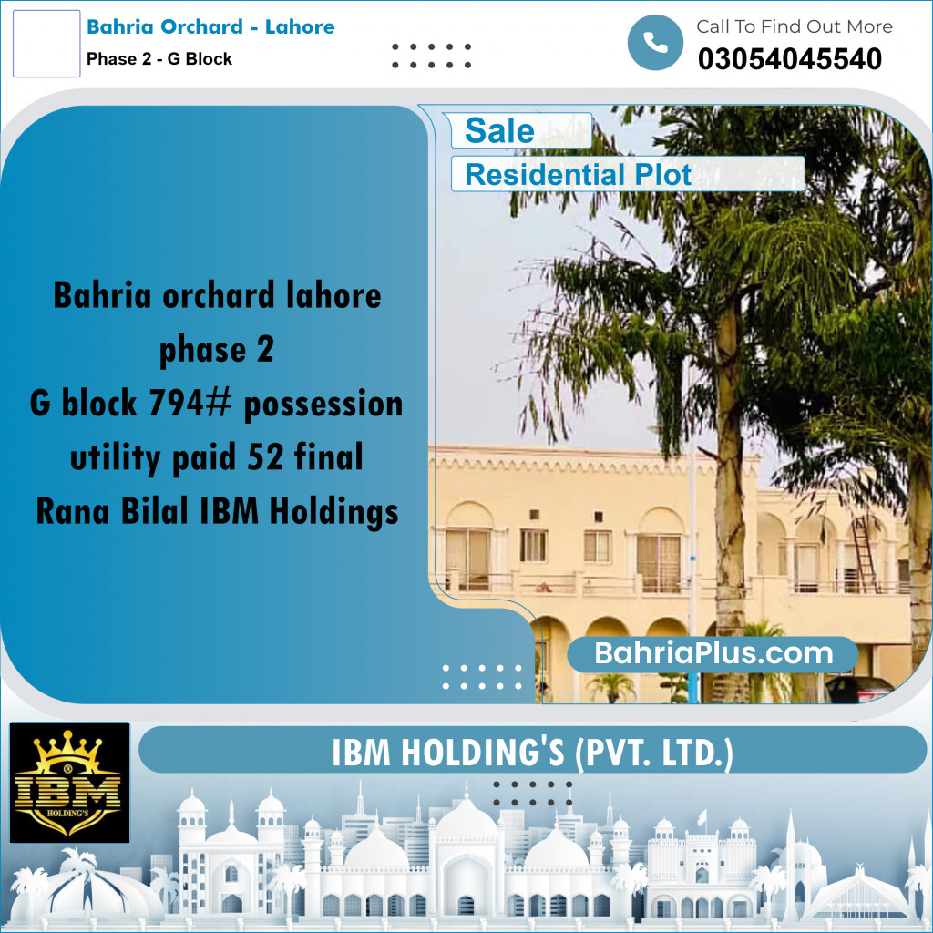 5 Marla Residential Plot for Sale in Phase 2 - G Block -  Bahria Orchard, Lahore - (BP-288480)