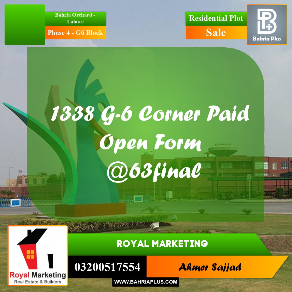 Residential Plot for Sale in Phase 4 - G6 Block -  Bahria Orchard, Lahore - (BP-288521)