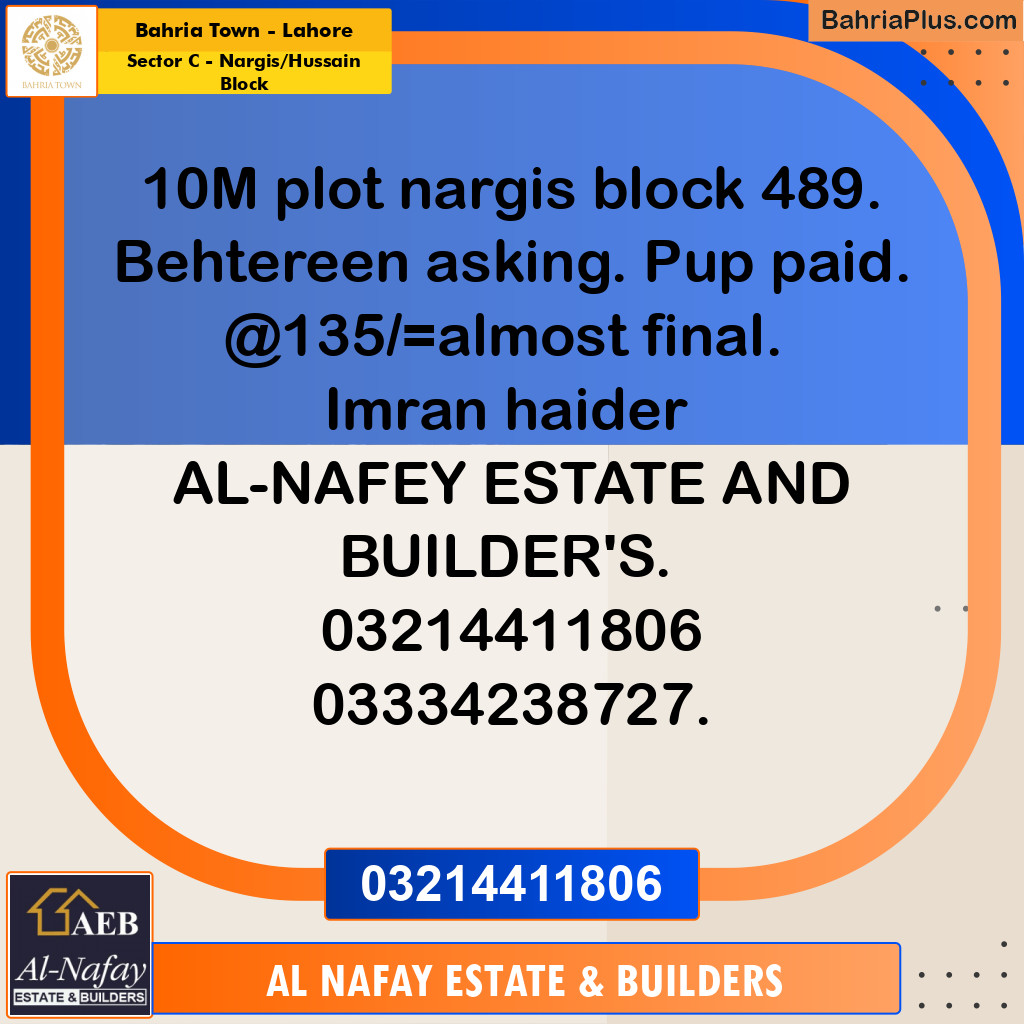 5 Marla Residential Plot for Sale in Sector C - Nargis/Hussain Block -  Bahria Town, Lahore - (BP-288546)