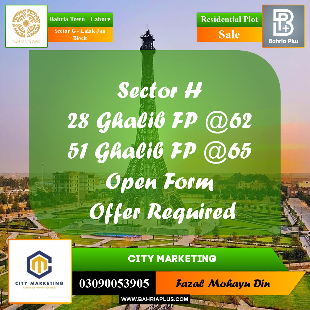 5 Marla Residential Plot for Sale in Sector G - Lalak Jan Block -  Bahria Town, Lahore - (BP-288556)