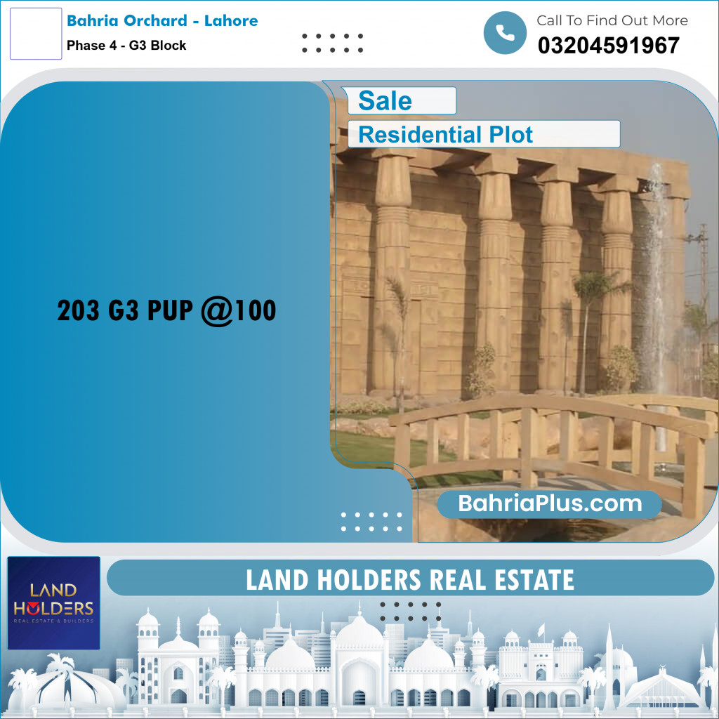 10 Marla Residential Plot for Sale in Phase 4 - G3 Block -  Bahria Orchard, Lahore - (BP-288575)