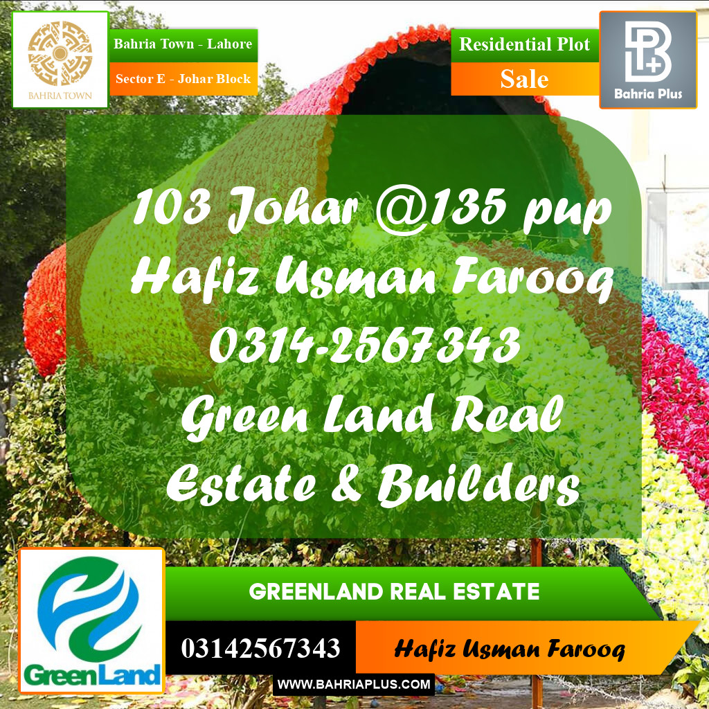 10 Marla Residential Plot for Sale in Sector E - Johar Block -  Bahria Town, Lahore - (BP-288597)