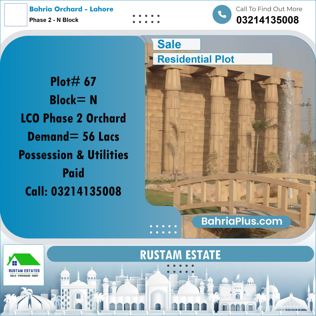 5 Marla Residential Plot for Sale in Phase 2 - N Block -  Bahria Orchard, Lahore - (BP-288599)
