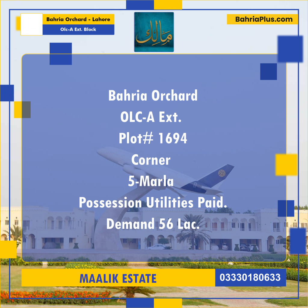 5 Marla Residential Plot for Sale in OLC-A Ext. Block -  Bahria Orchard, Lahore - (BP-288614)