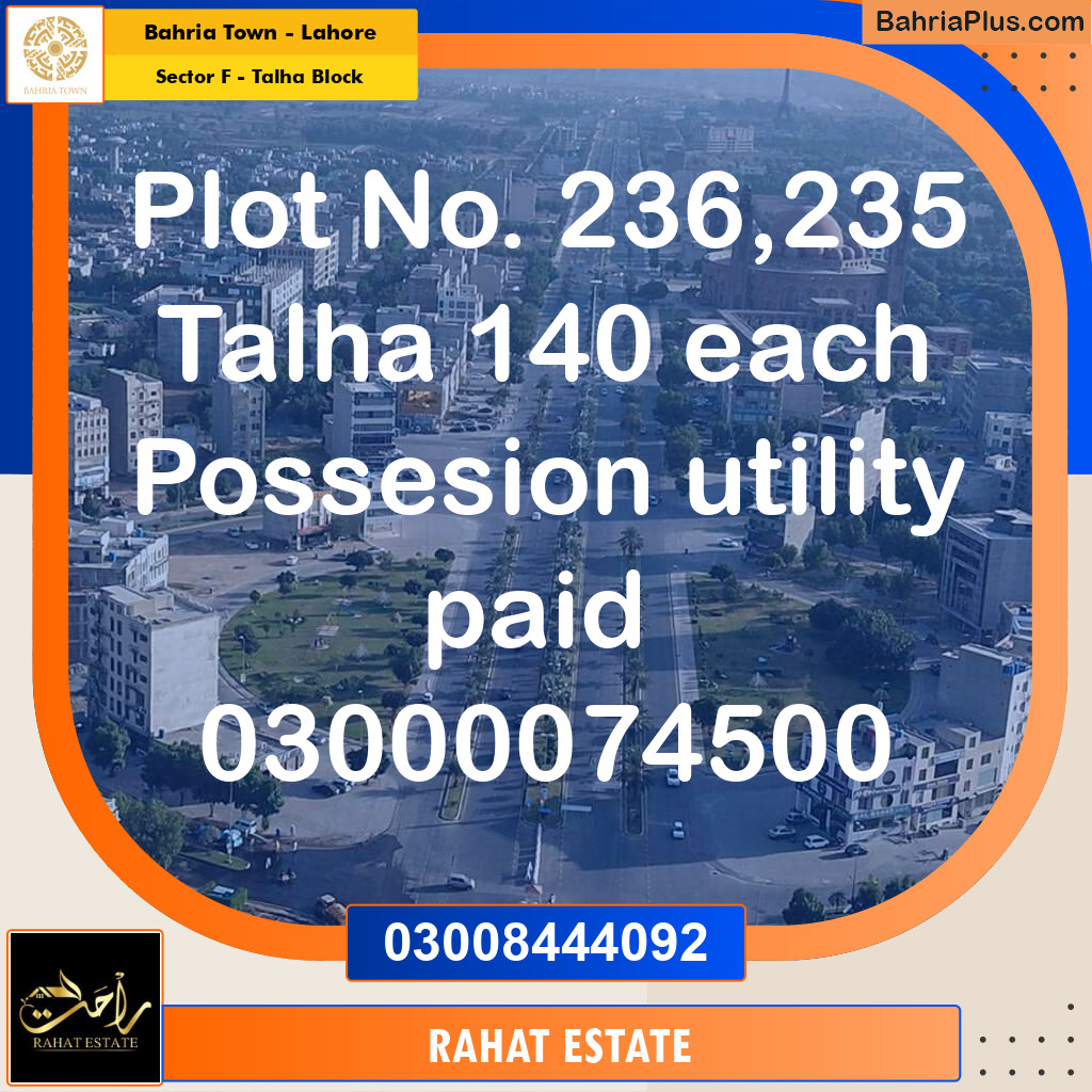 10 Marla Residential Plot for Sale in Sector F - Talha Block -  Bahria Town, Lahore - (BP-288636)