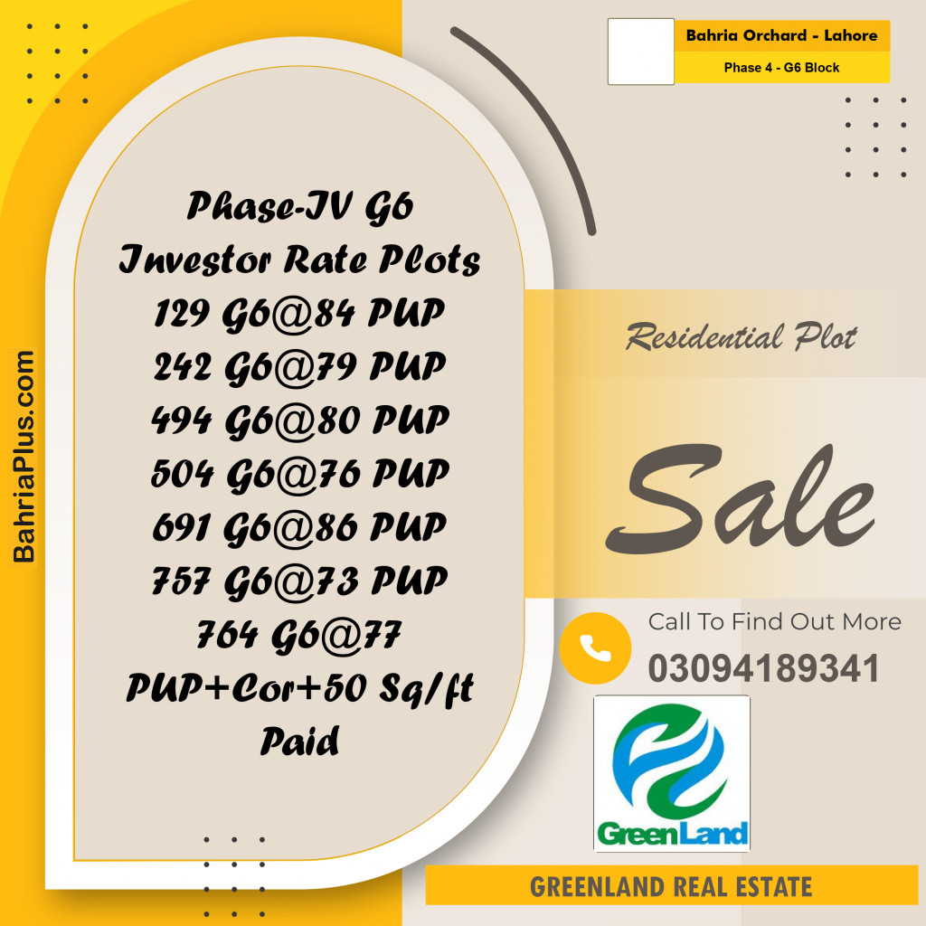 10 Marla Residential Plot for Sale in Phase 4 - G6 Block -  Bahria Orchard, Lahore - (BP-288643)