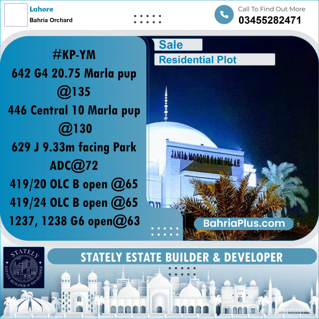 Residential Plot for Sale in Bahria Orchard, Lahore - (BP-288646)