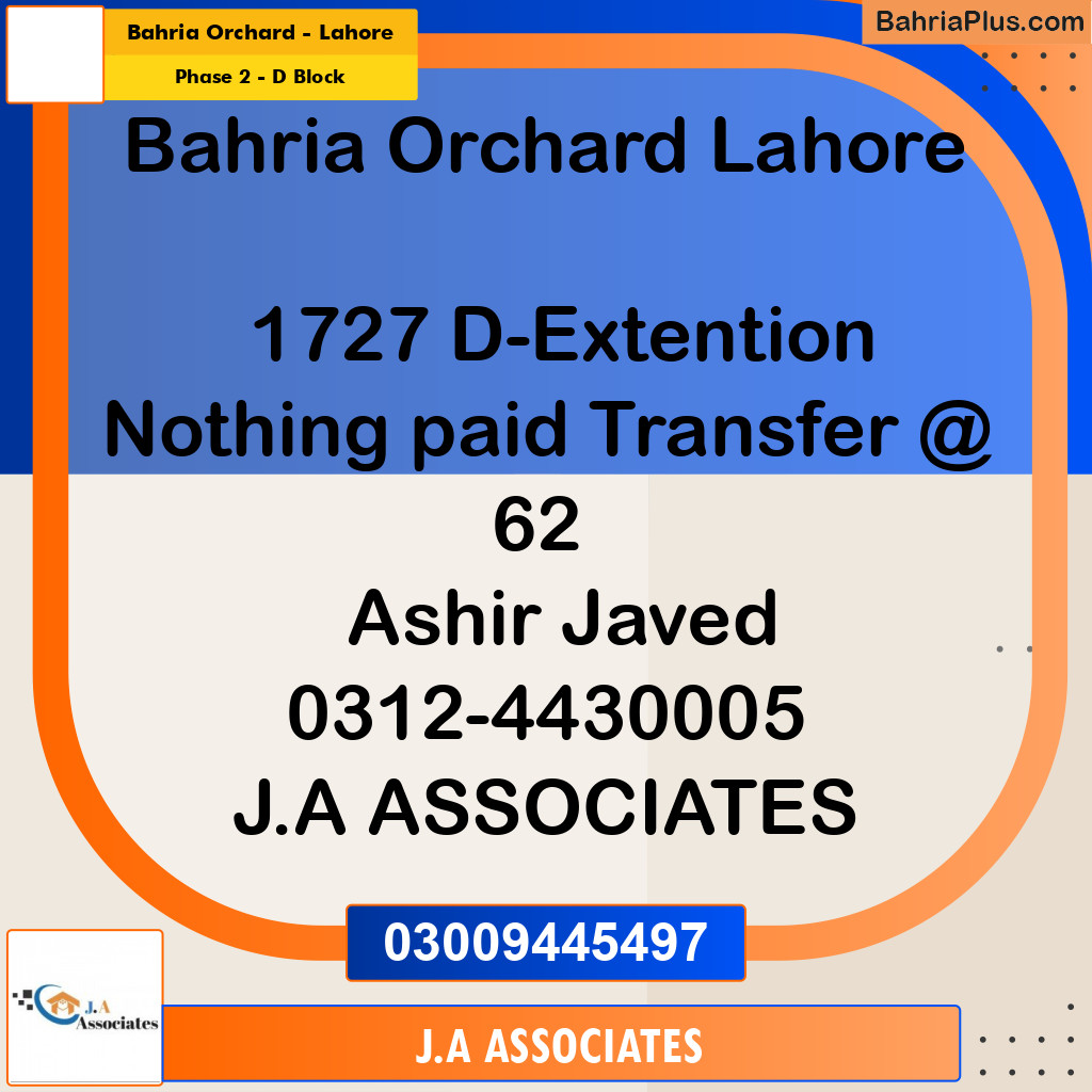 8 Marla Residential Plot for Sale in Phase 2 - D Block -  Bahria Orchard, Lahore - (BP-288651)