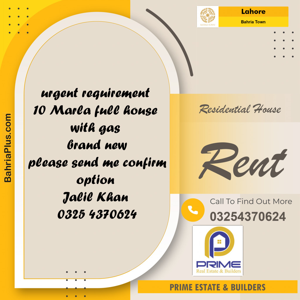 10 Marla Residential House for Rent in Bahria Town, Lahore - (BP-288697)