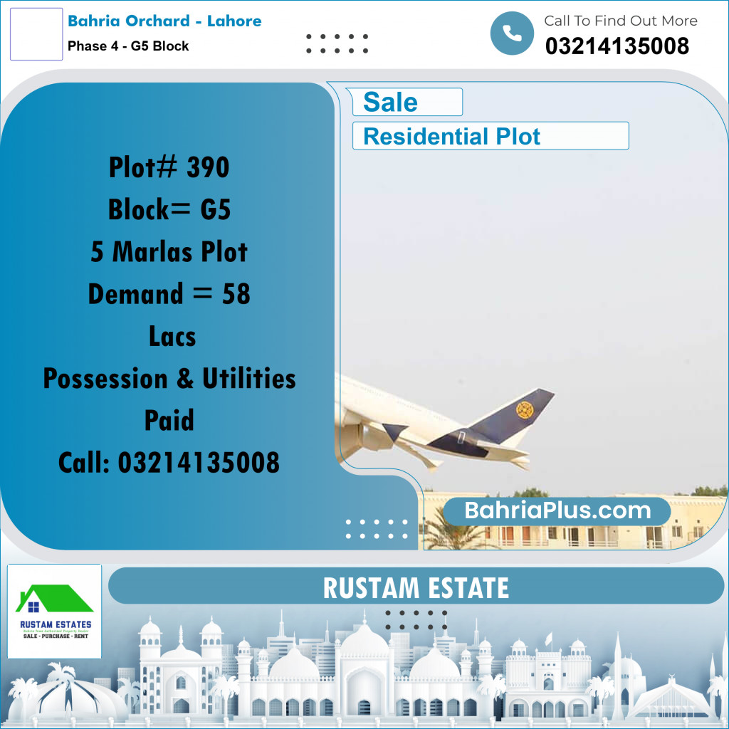 5 Marla Residential Plot for Sale in Phase 4 - G5 Block -  Bahria Orchard, Lahore - (BP-288705)