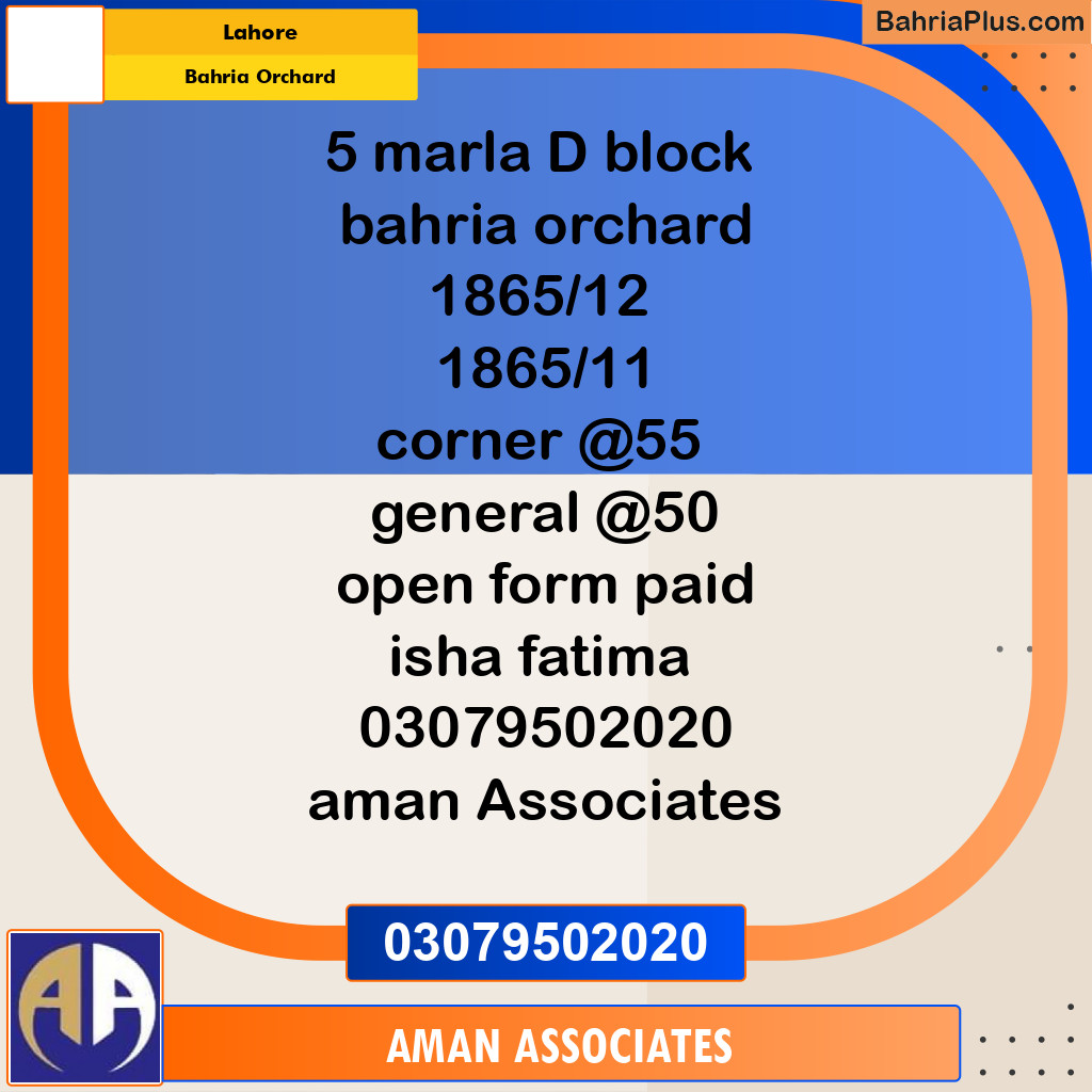 Residential Plot for Sale in Bahria Orchard, Lahore - (BP-288733)