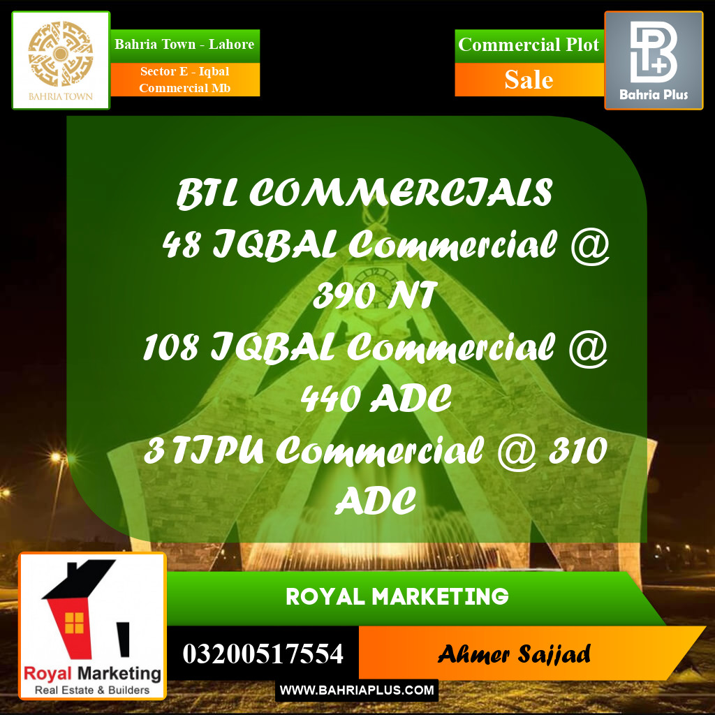 Commercial Plot for Sale in Sector E - Iqbal Commercial MB -  Bahria Town, Lahore - (BP-288787)