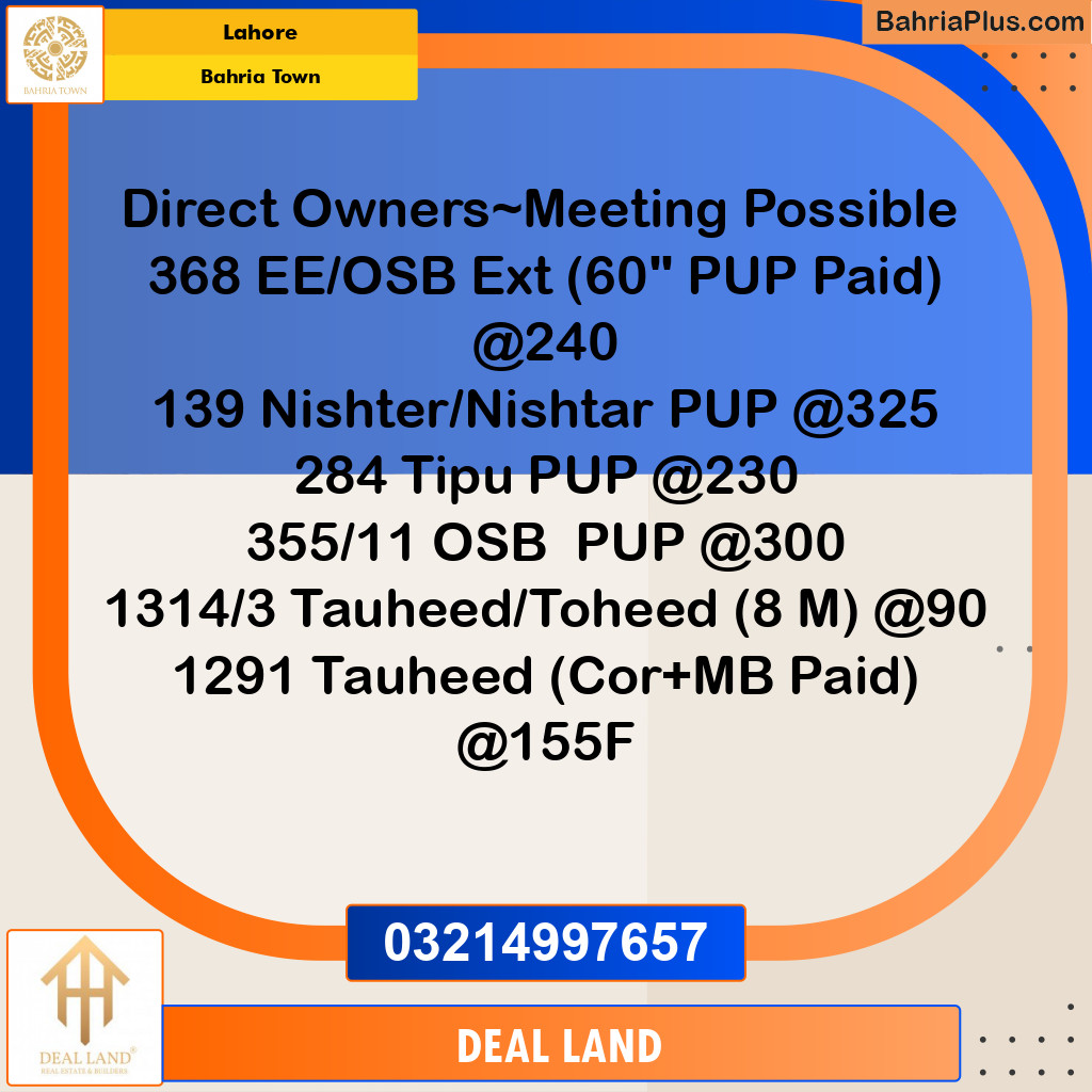 Residential Plot for Sale in Bahria Town, Lahore - (BP-288812)