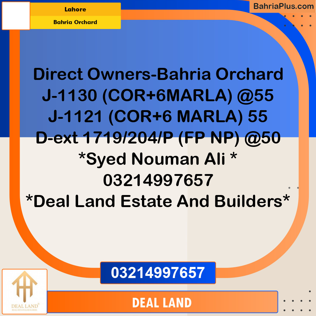 Residential Plot for Sale in Bahria Orchard, Lahore - (BP-288815)