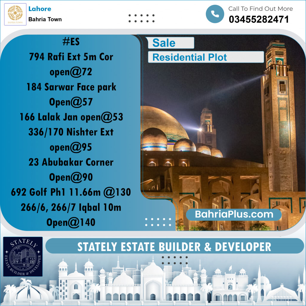 Residential Plot for Sale in Bahria Town, Lahore - (BP-288820)