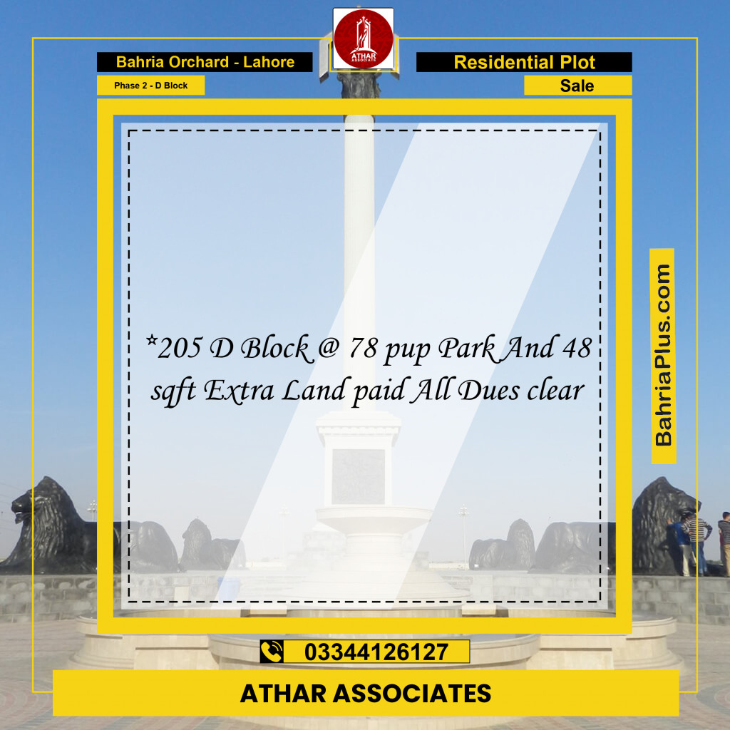 8 Marla Residential Plot for Sale in Phase 2 - D Block -  Bahria Orchard, Lahore - (BP-288824)