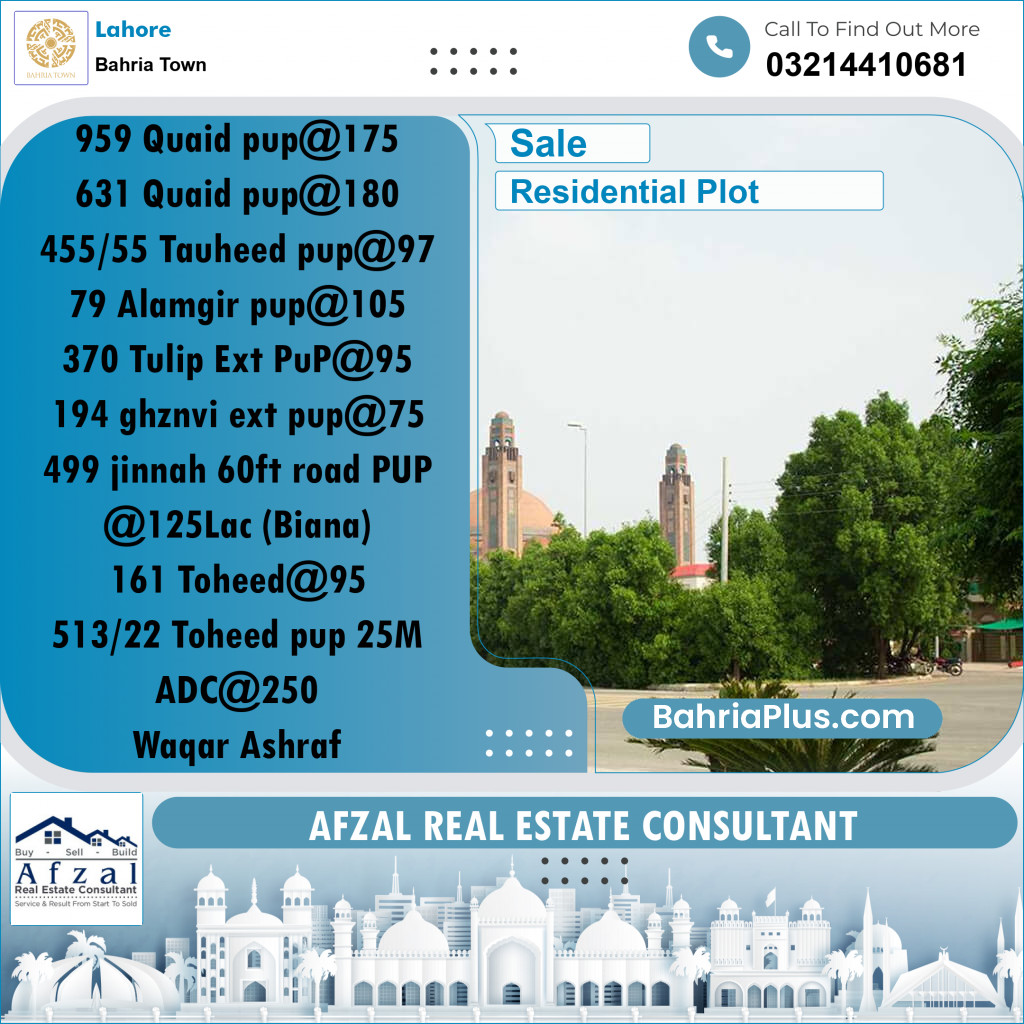Residential Plot for Sale in Bahria Town, Lahore - (BP-288838)
