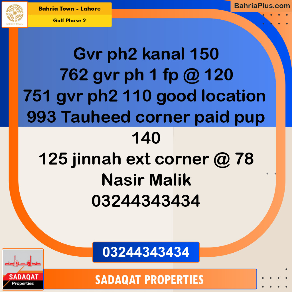 10 Marla Residential Plot for Sale in Golf Phase 2 -  Bahria Town, Lahore - (BP-288847)