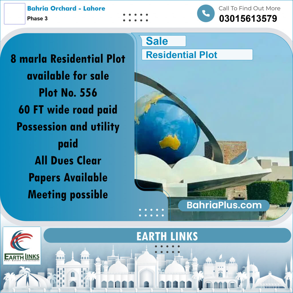 8 Marla Residential Plot for Sale in Phase 3 -  Bahria Orchard, Lahore - (BP-288848)