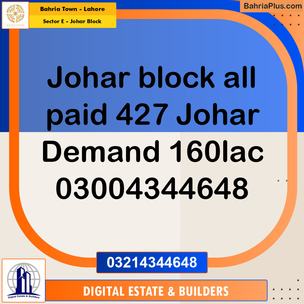 10 Marla Residential Plot for Sale in Sector E - Johar Block -  Bahria Town, Lahore - (BP-288863)