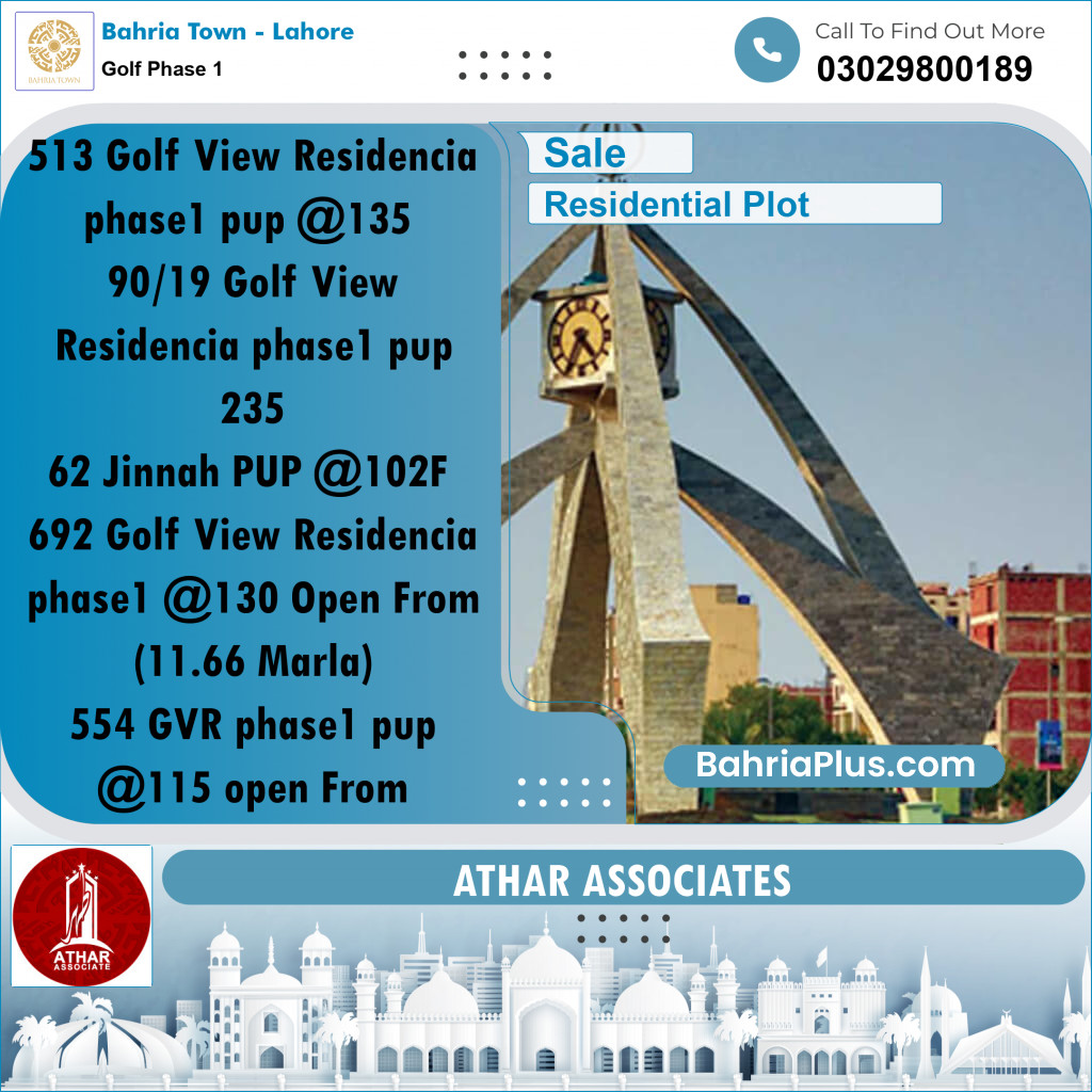 10 Marla Residential Plot for Sale in Golf Phase 1 -  Bahria Town, Lahore - (BP-288867)
