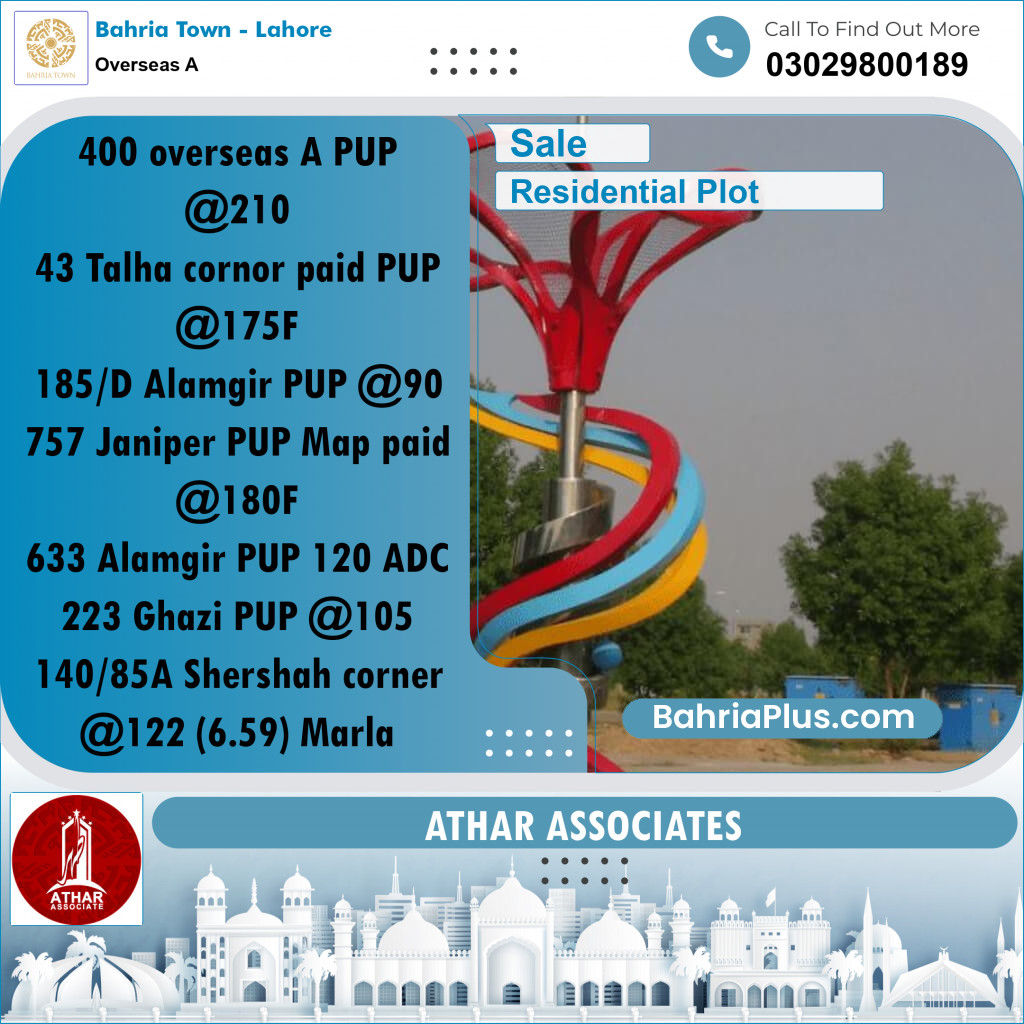10 Marla Residential Plot for Sale in Overseas A -  Bahria Town, Lahore - (BP-288870)