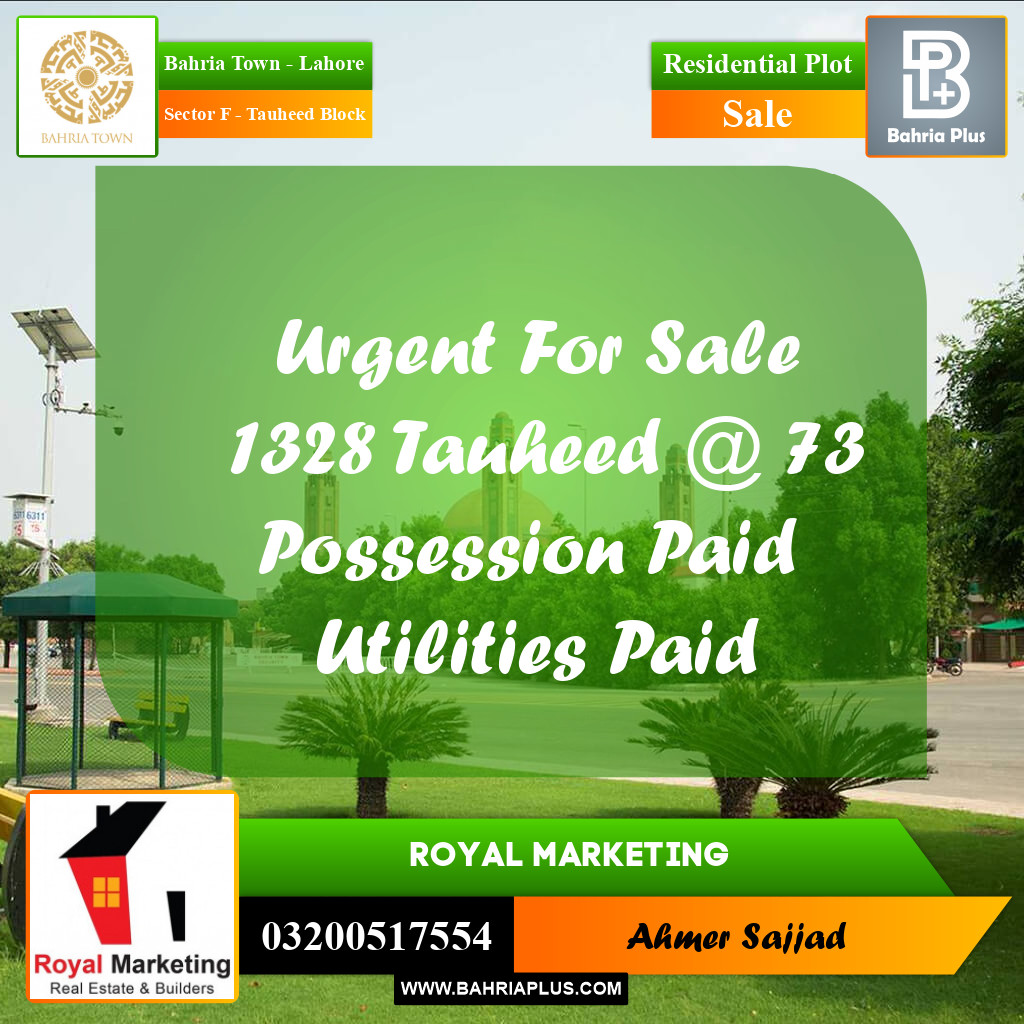 5 Marla Residential Plot for Sale in Sector F - Tauheed Block -  Bahria Town, Lahore - (BP-288885)