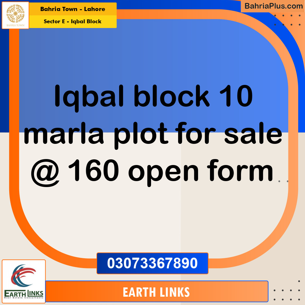10 Marla Residential Plot for Sale in Sector E - Iqbal Block -  Bahria Town, Lahore - (BP-288890)
