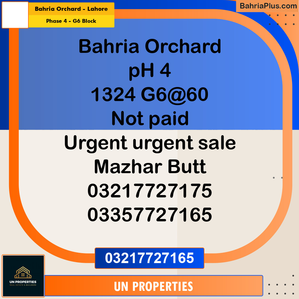 10 Marla Residential Plot for Sale in Phase 4 - G6 Block -  Bahria Orchard, Lahore - (BP-288896)