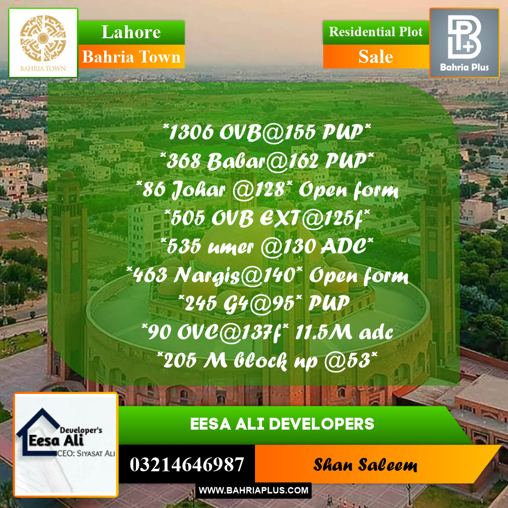 Residential Plot for Sale in Bahria Town, Lahore - (BP-288933)