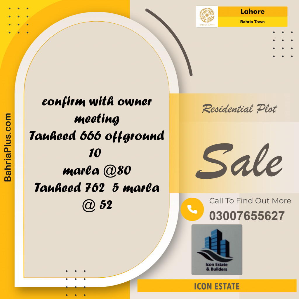 Residential Plot for Sale in Bahria Town, Lahore - (BP-288949)