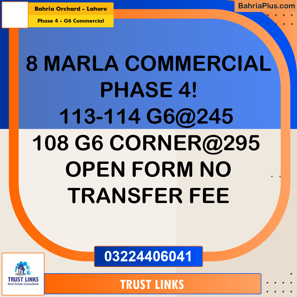 8 Marla Commercial Plot for Sale in Phase 4 - G6 Commercial -  Bahria Orchard, Lahore - (BP-288953)
