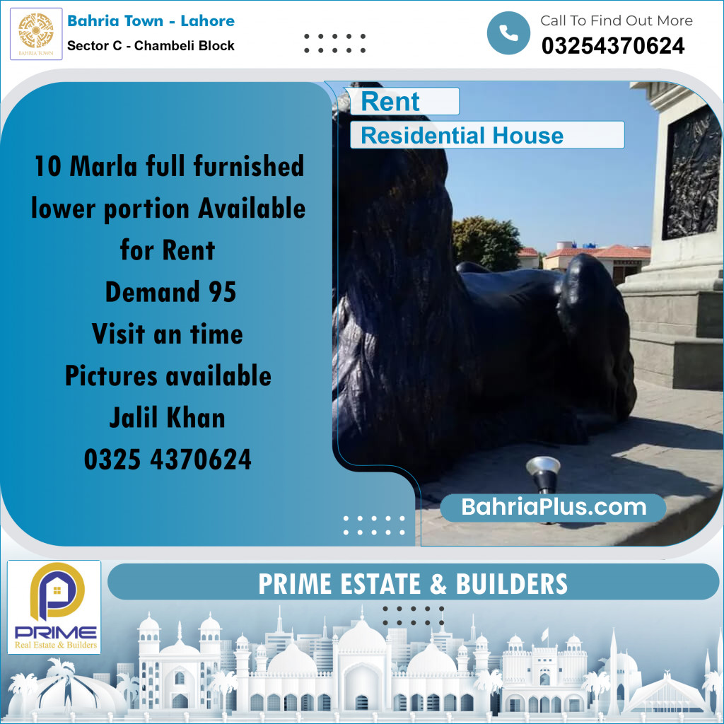 10 Marla Residential House for Rent in Sector C - Chambeli Block -  Bahria Town, Lahore - (BP-288965)