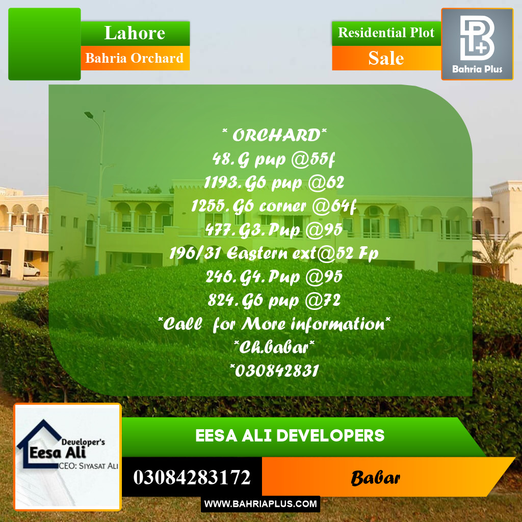 Residential Plot for Sale in Bahria Orchard, Lahore - (BP-288985)