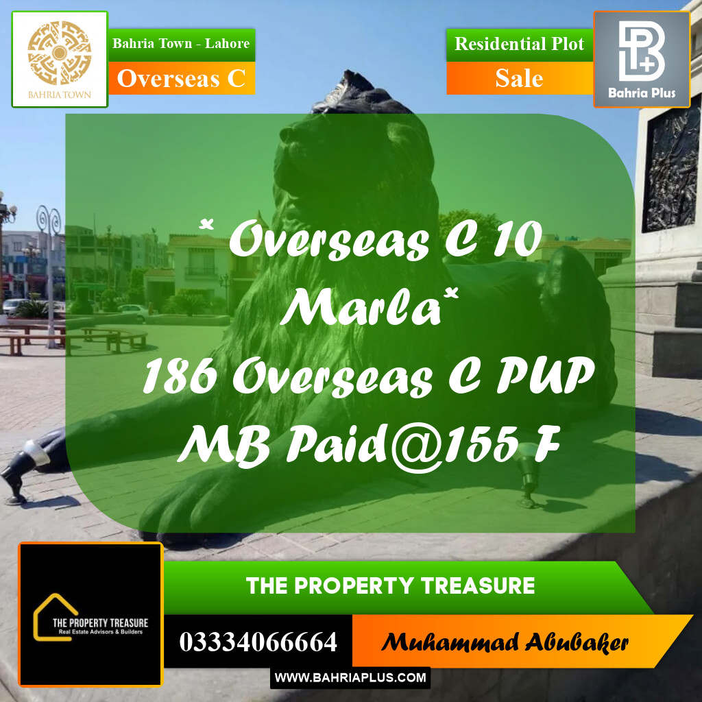 10 Marla Residential Plot for Sale in Overseas C -  Bahria Town, Lahore - (BP-289016)