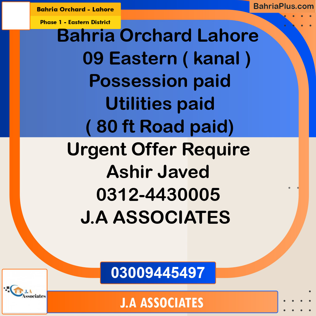 1 Marla Residential Plot for Sale in Phase 1 - Eastern District -  Bahria Orchard, Lahore - (BP-289034)