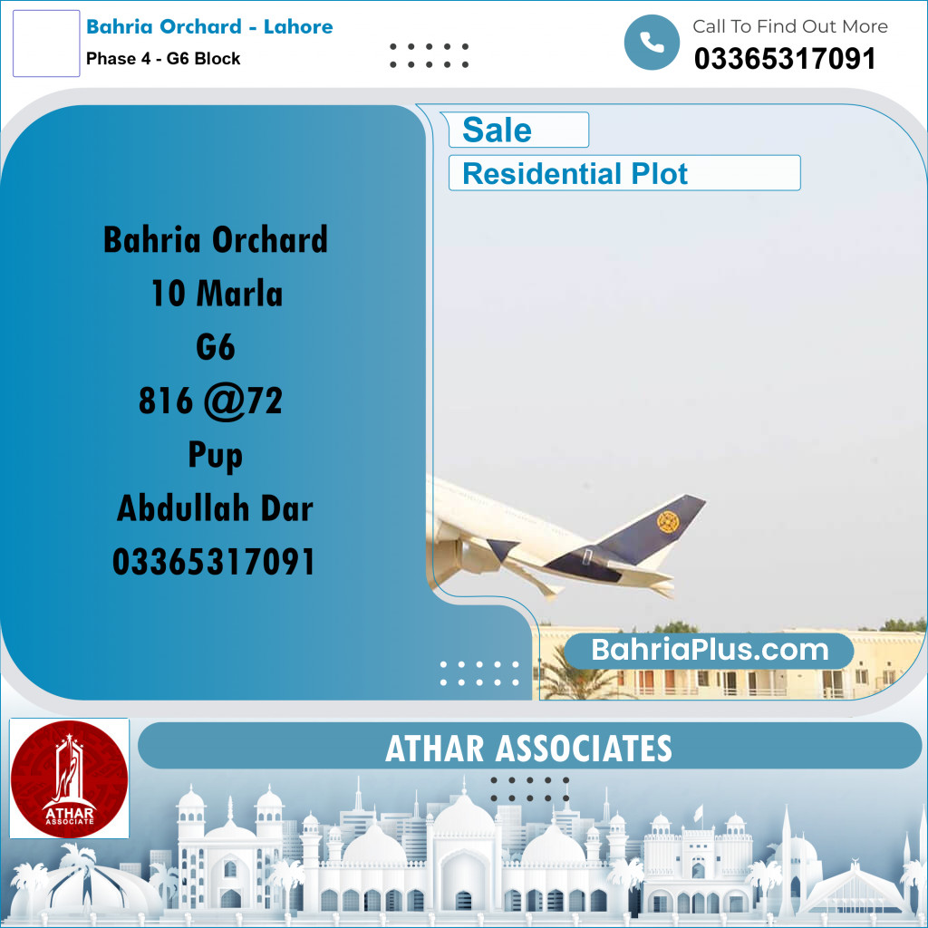 10 Marla Residential Plot for Sale in Phase 4 - G6 Block -  Bahria Orchard, Lahore - (BP-289036)
