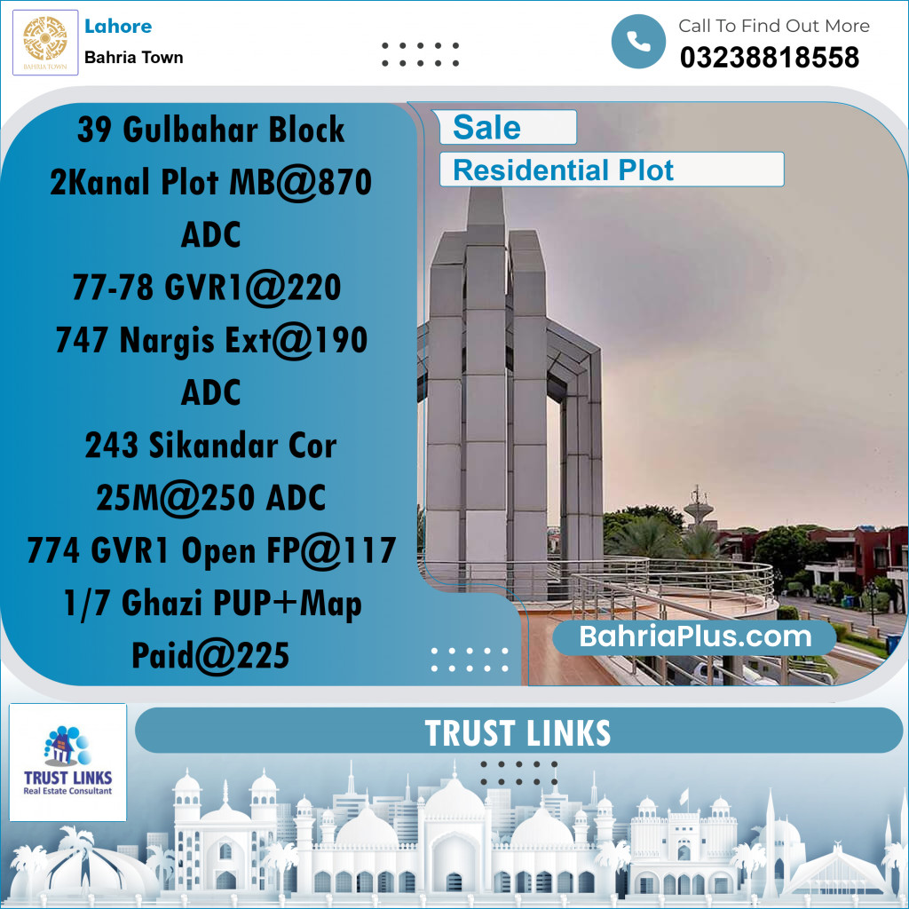 Residential Plot for Sale in Bahria Town, Lahore - (BP-289059)