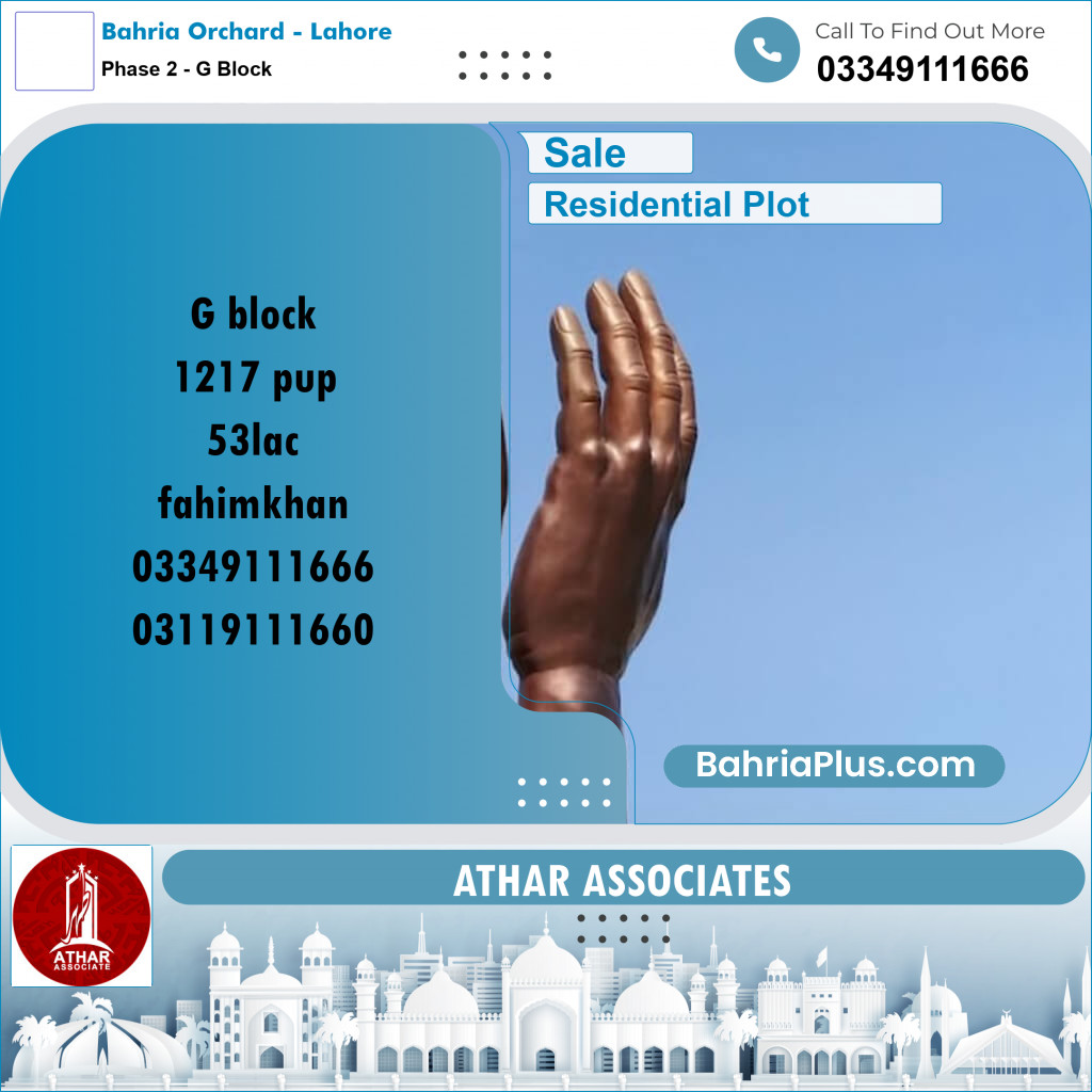 5 Marla Residential Plot for Sale in Phase 2 - G Block -  Bahria Orchard, Lahore - (BP-289066)