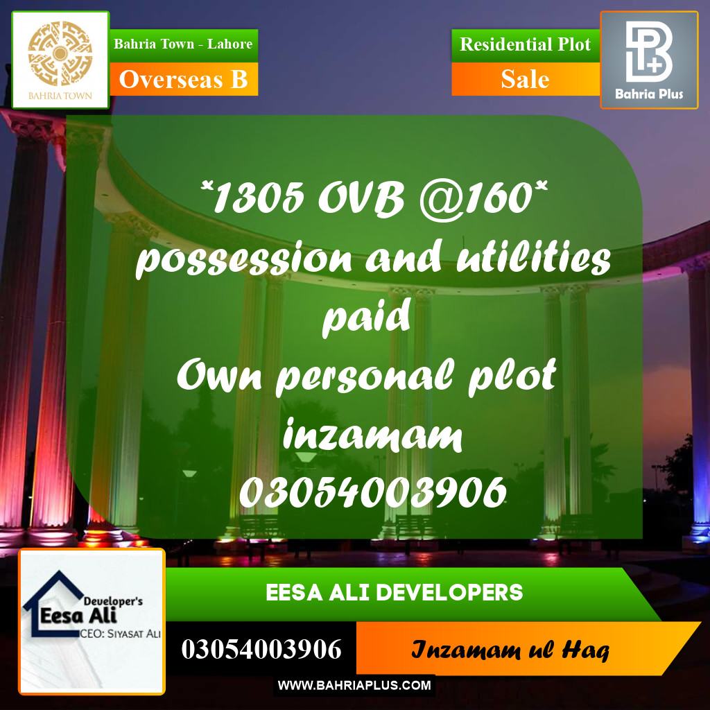 Residential Plot for Sale in Overseas B -  Bahria Town, Lahore - (BP-289135)
