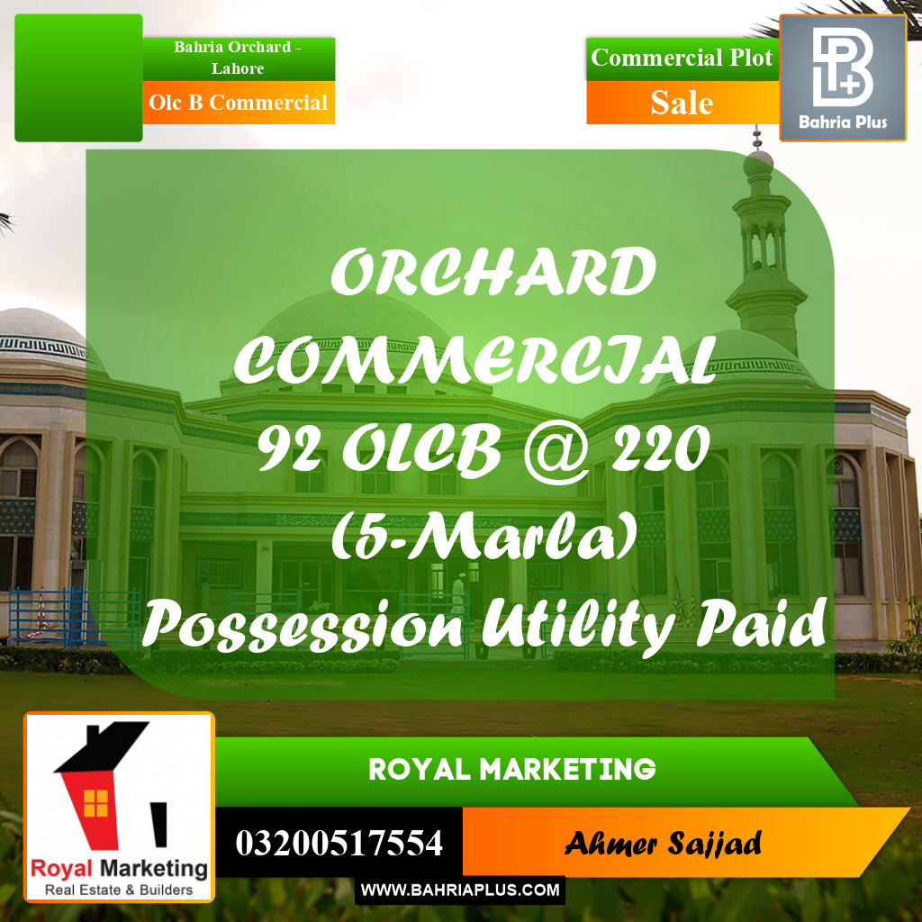 5 Marla Commercial Plot for Sale in OLC B Commercial -  Bahria Orchard, Lahore - (BP-289138)