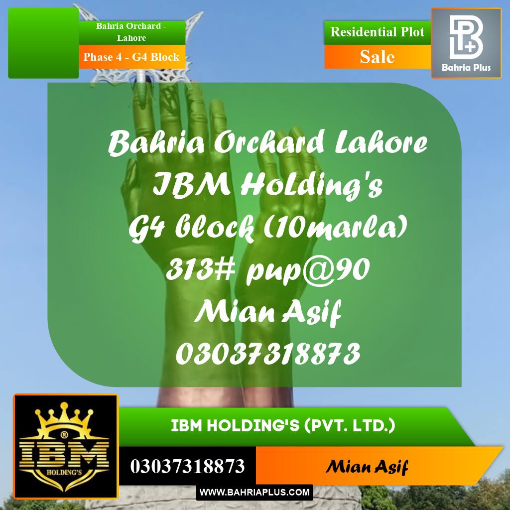 10 Marla Residential Plot for Sale in Phase 4 - G4 Block -  Bahria Orchard, Lahore - (BP-289150)