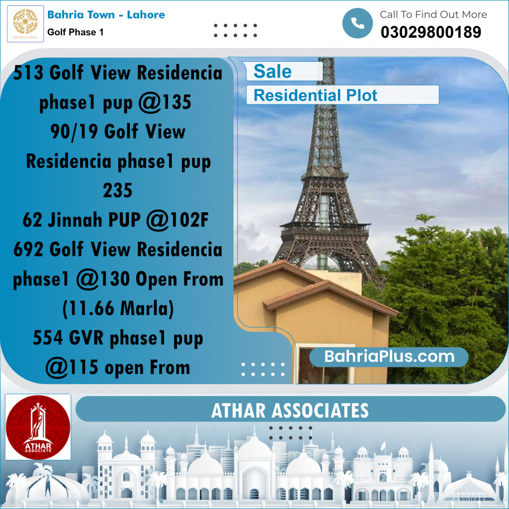 10 Marla Residential Plot for Sale in Golf Phase 1 -  Bahria Town, Lahore - (BP-289156)