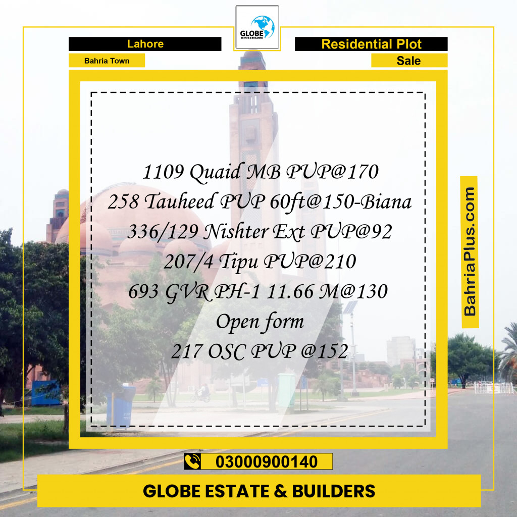 Residential Plot for Sale in Bahria Town, Lahore - (BP-289163)